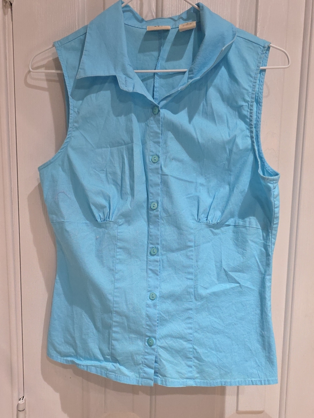 Copper KEY Sleeveless Button-Front Women's Top in Light Blue Size L Runs Smaller